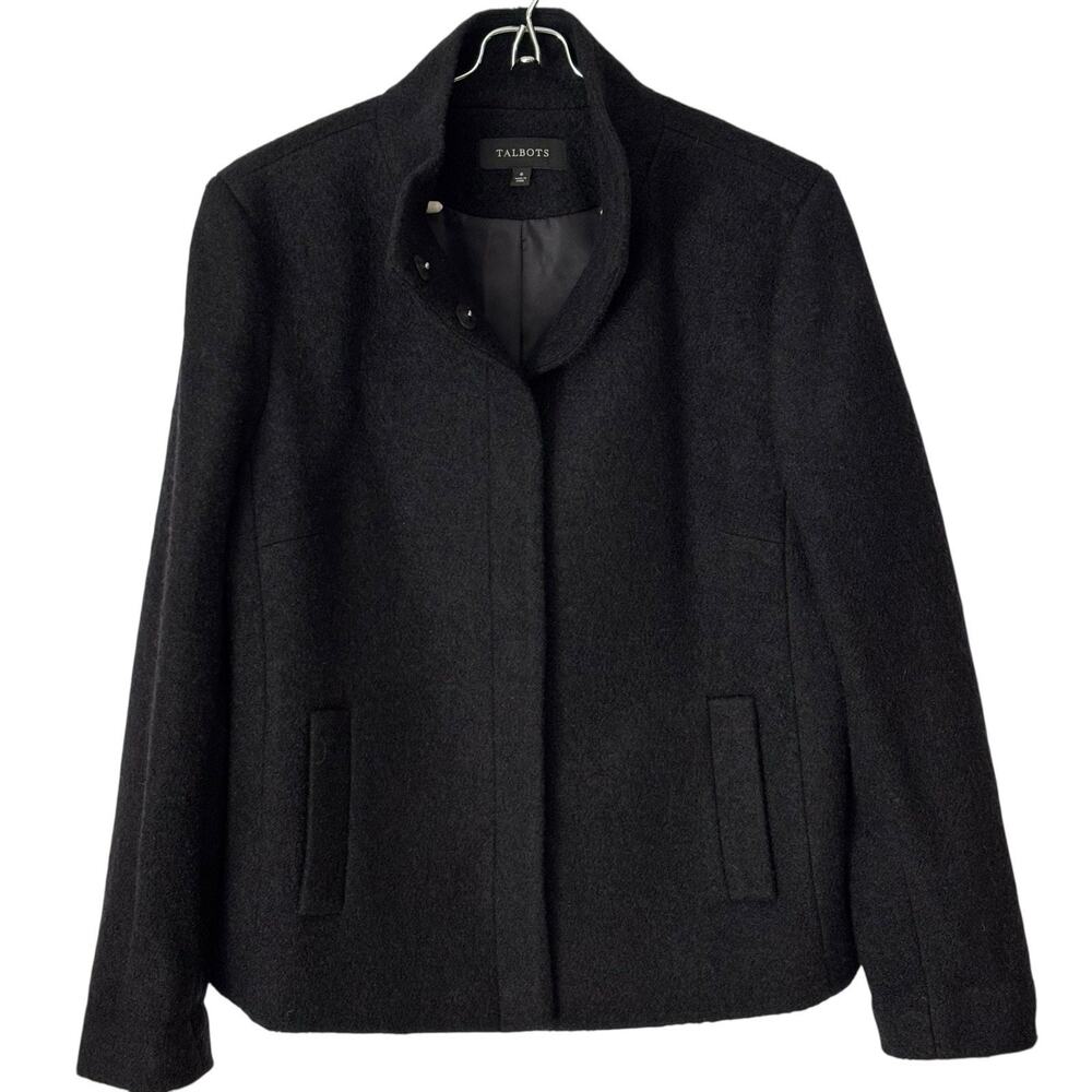 Talbots Wool Blend Hidden Snap Mandarin Collar Jacket | Black Size 6